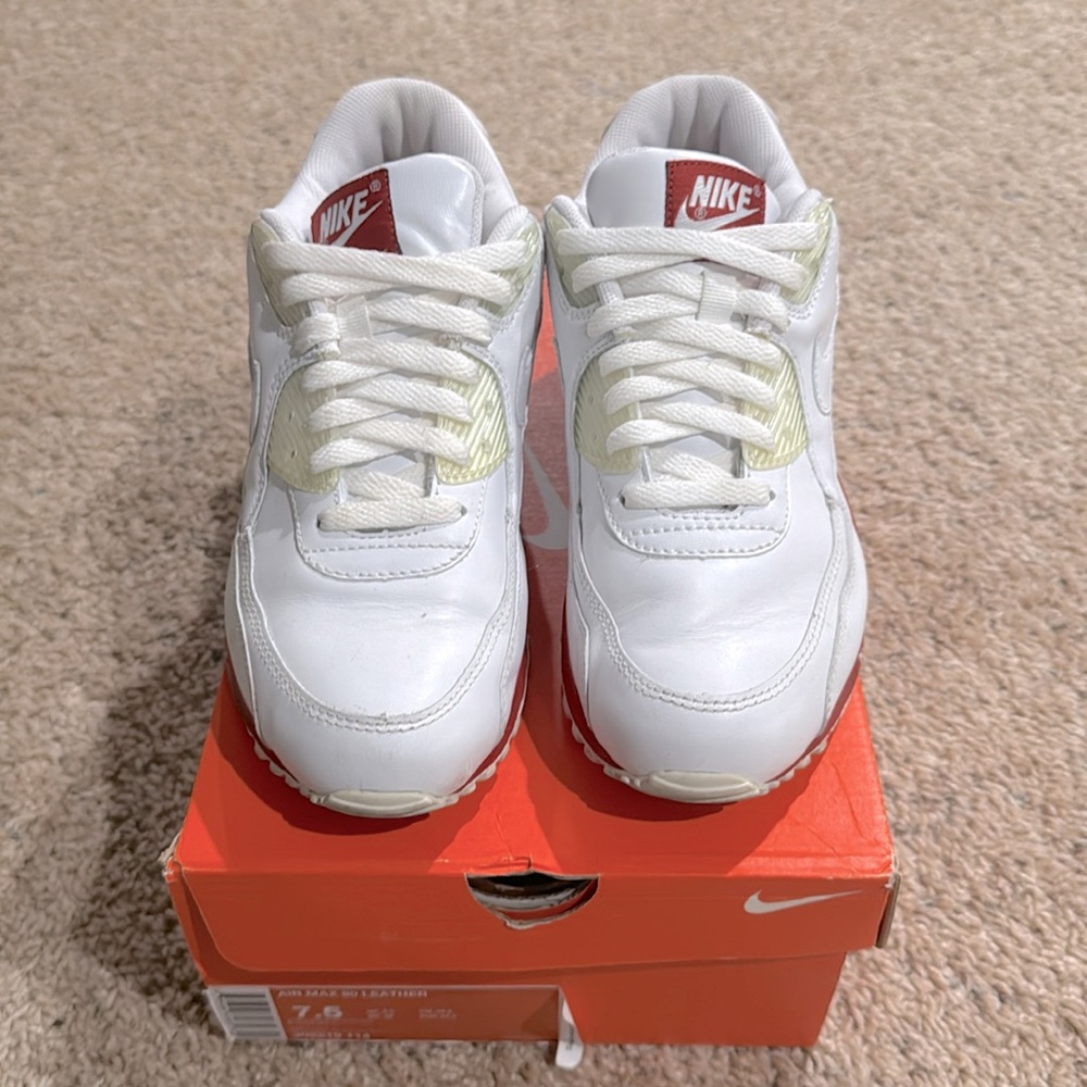 Air Max 90 white with red sole, men’s size 7.5, women’s size 9